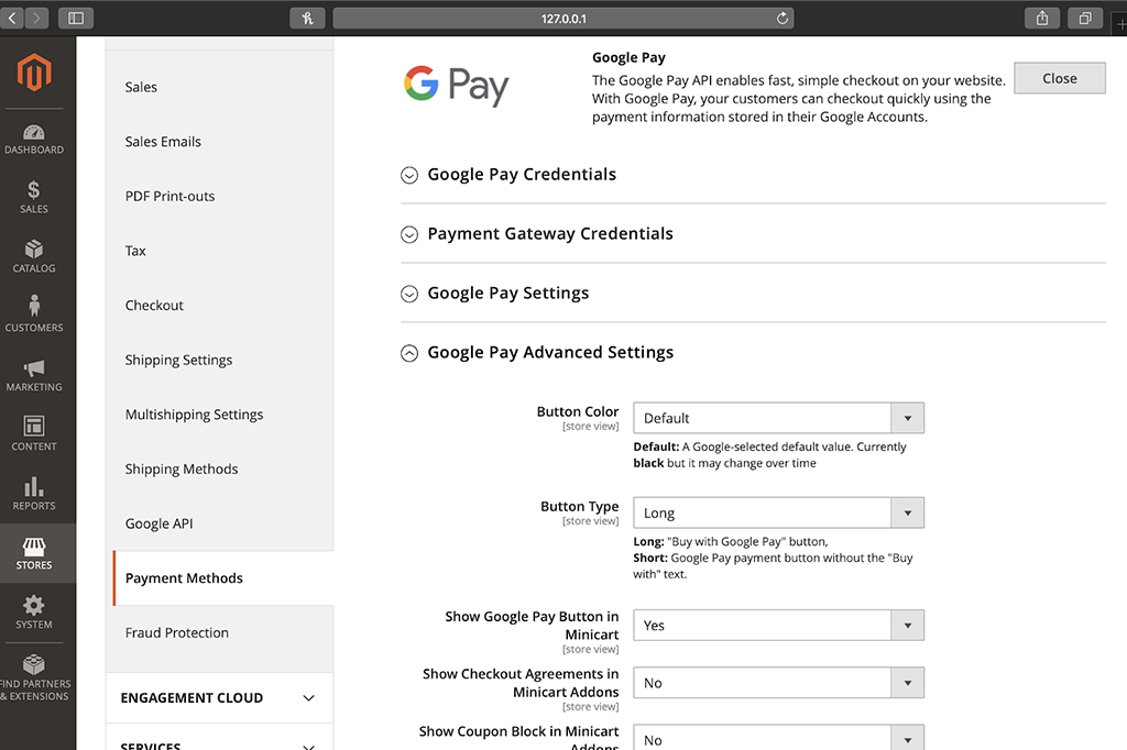 Magento 2 Admin Panel Additional settings for Google Pay