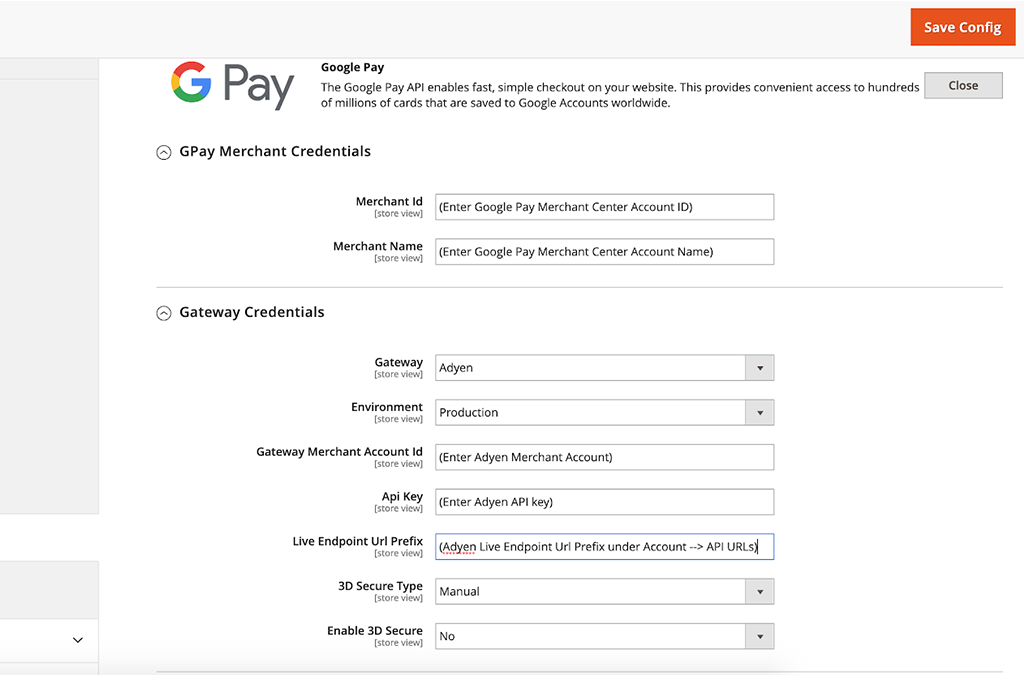 Magento 2 Admin Panel Google Pay Configuration